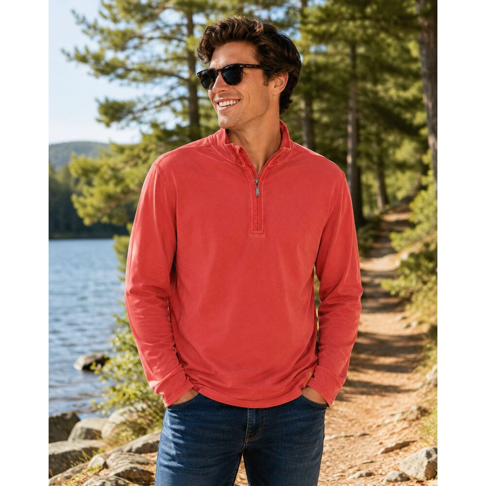 Tommy Bahama Mens Size XL Orange 1/4 Zip Pullover Sweatshirt Coastal Soft Casual